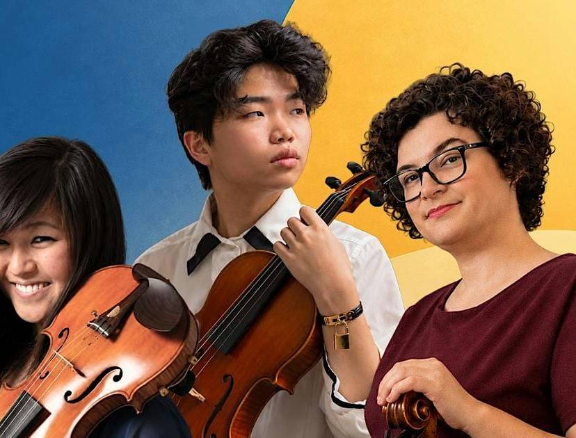 Violinist Charna Matsushige, Violist Ryan Vis, and Cellist Rachel Desoer