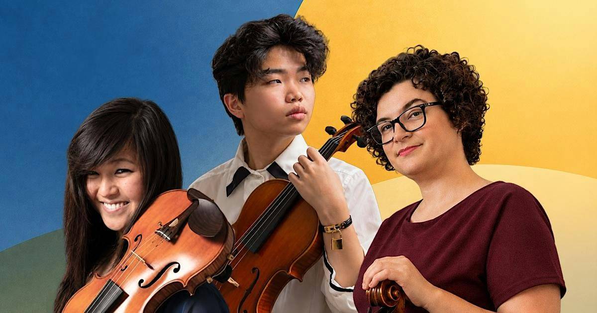 Violinist Charna Matsushige, Violist Ryan Vis, and Cellist Rachel Desoer